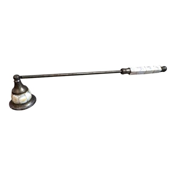 Vintage Silver Candle Snuffer With Mother Of Pearl Inlay Bell Swivel Handle Long - Picture 1 of 8